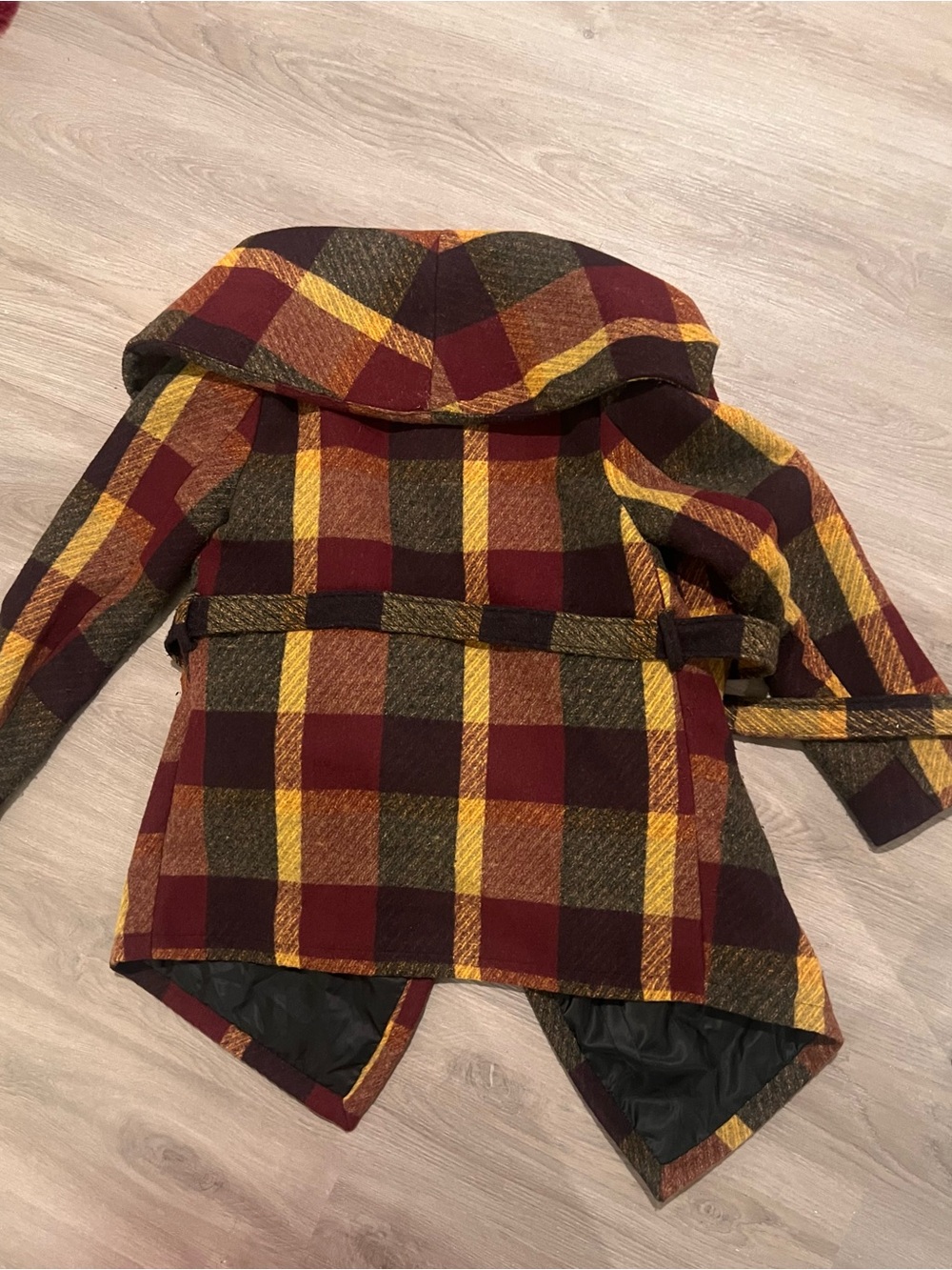 Chicwish Plaid Wrap Coat in Burgundy, Mustard & Olive size S - Picture 10 of 10